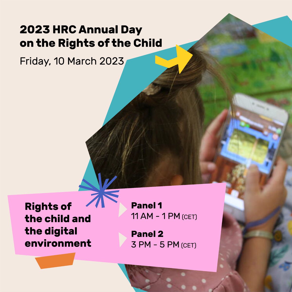 ChildRightsCnct's tweet image. 📢SAVE THE DATE! The @UN_HRC Annual Day on #ChildRights &amp;amp; #DigitalEnvironment is coming up🚀
👉An opportunity to hear #children’s views on #ChildRightsOnline and their recommendations to decision-makers
📅10 March
📍Room XX @UNGeneva or LIVE  media.un.org/en/webtv

#ADRC2023