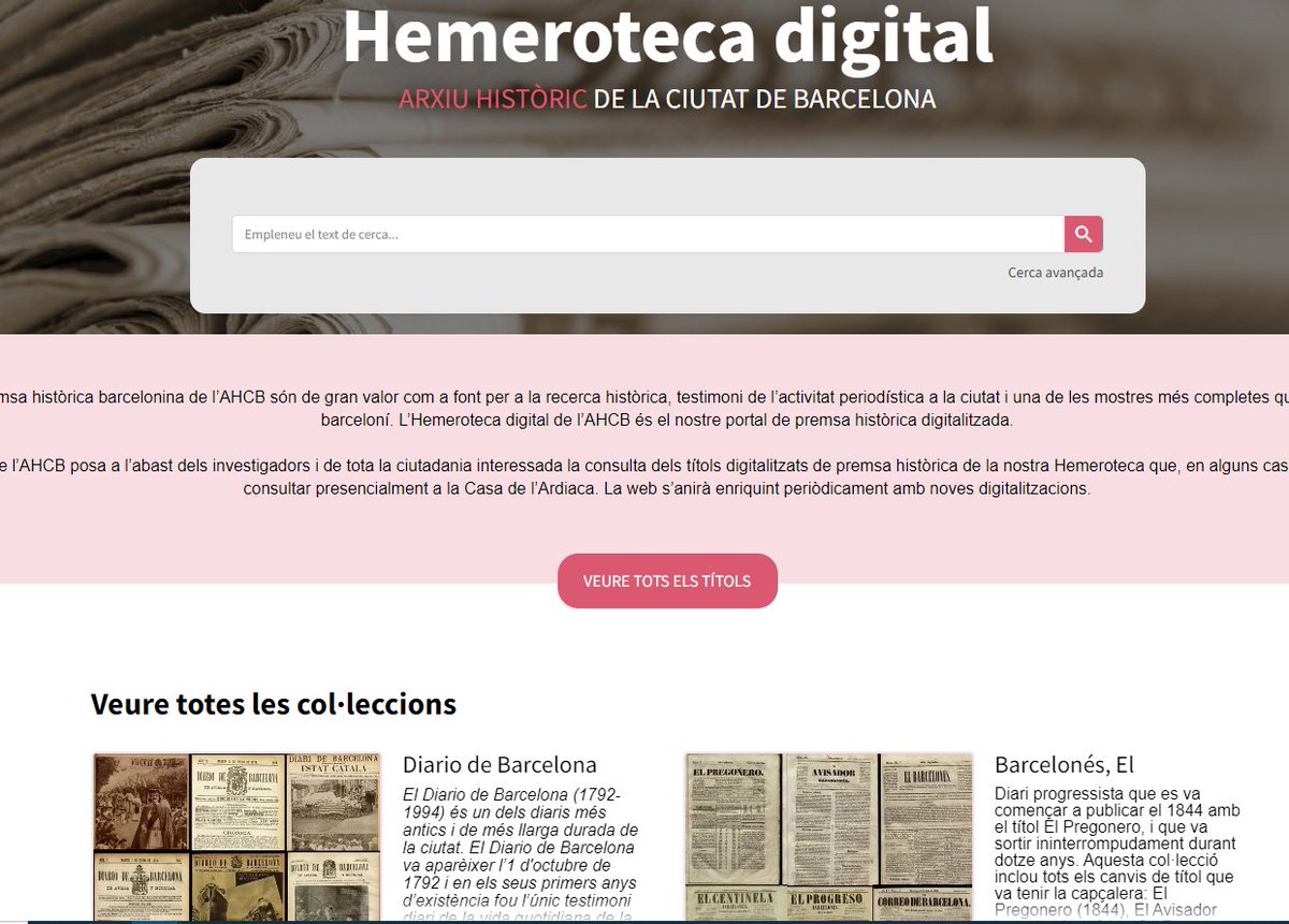bibrepublica's tweet photo. 📰 L’#hemeroteca digital de l’#AHCB ha fet 3 anys 🔝 Aquest portal de premsa històrica digitalitzada s'ha consolidat com un potent recurs per consultar diaris i revistes digitals 🧑‍💻 Enguany incorporarà 900 capçaleres de premsa #clandestina i de l'#exili 👏 https://t.co/a6lFRl0sZU https://t.co/INlDpfQ2x6