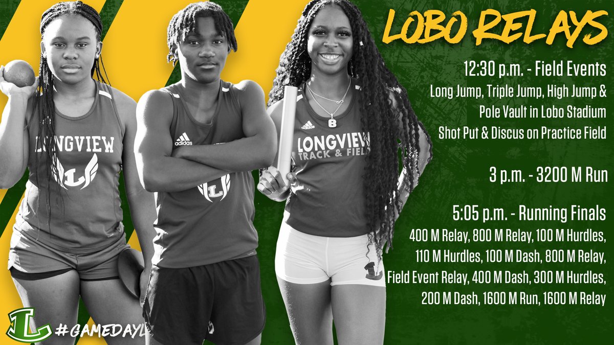 LongviewISD's tweet photo. Who is ready for Lobo Relays on Friday?! I know we are!!
#LoboUP #WeAreLongview #LoboTrackandField #LongviewHS https://t.co/QWBx47fsXK
