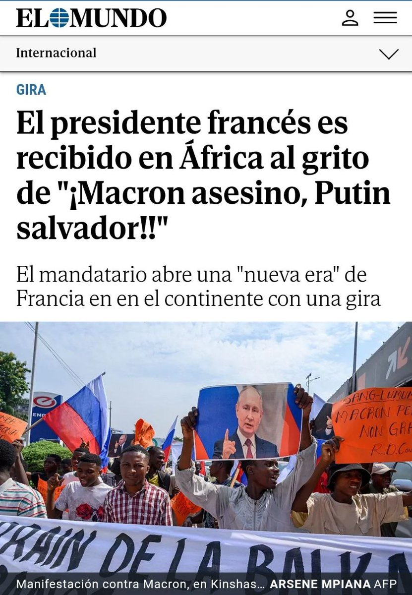 Agencia_Sana's tweet photo. El presidente francés es recibido en África al grito de “¡#Macron asesino, Putin salvador!", según publica el diario español #El_Mundo.
https://t.co/uKEY3yYSni https://t.co/aAakwNq3oy
