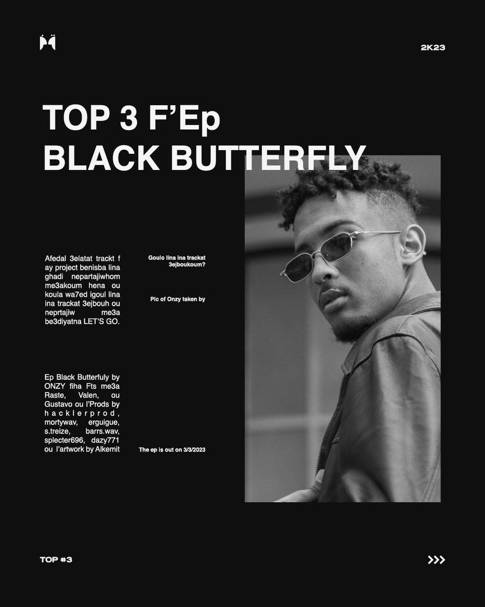 mosi9atma's tweet photo. Top 3 3andna f'ep BLACK BUTTERFLY dyal Onzy 🚨

1. REBERTH (INTRO) 🥇
2. DAMA 🥈
3. WA7DAKHOR (OUTRO) 🥉

Ontoma chno top 3 dyalkom ? https://t.co/pbwIMp9agO