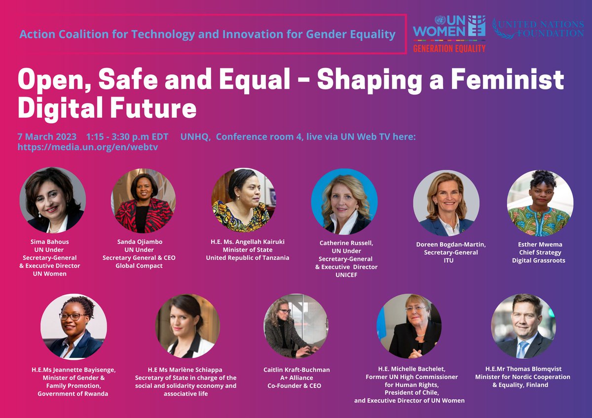 👩‍💻Today at #CSW67, UN <a href="/globalcompact/">UN Global Compact</a> CEO and Executive Director <a href="/SandaOjiambo/">Sanda Ojiambo</a> will join <a href="/UN_Women/">UN Women</a> and #GenerationEquality to moderate the session "Open, Safe and Equal, Shaping a #Feminist Digital Future."

You can watch the session live here: media.un.org/en/asset/k19/k…