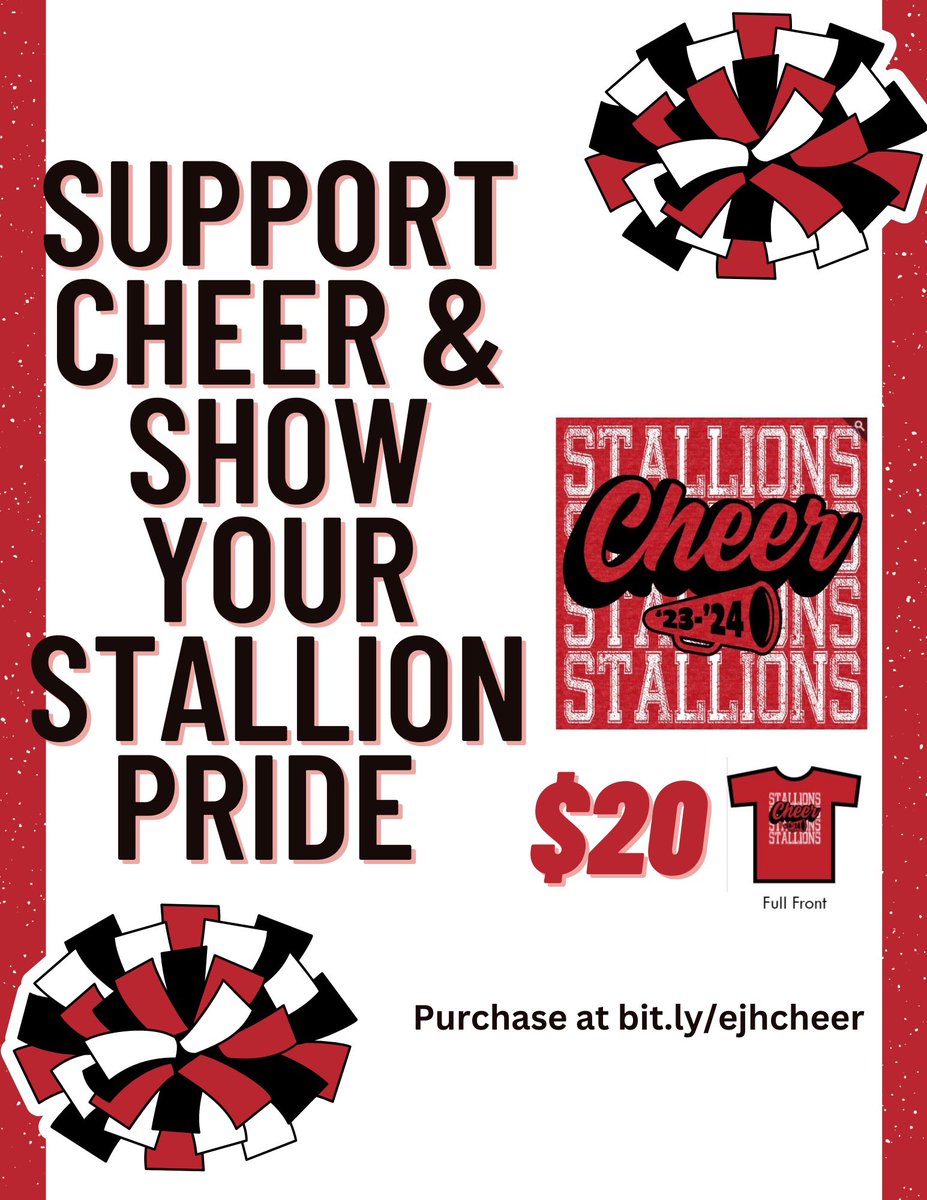 EulessCheer's tweet photo. New cheer shirt available now! ❤️🖤 #EJHStallionStrong https://t.co/ODE6eftJmn