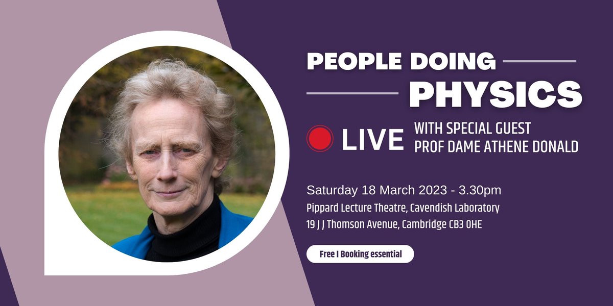 We're beyond excited to have Prof Dame @AtheneDonald as our guest for the first ever #PeopleDoingPhysics LIVE podcast on Sat. 18 March, 3.30pm. 
Part of the @PhysicsOutreach bonenza for @Cambridge_Fest. All free but booking is recommended 👇 bit.ly/3ZpKfVN
@ChurchillCol