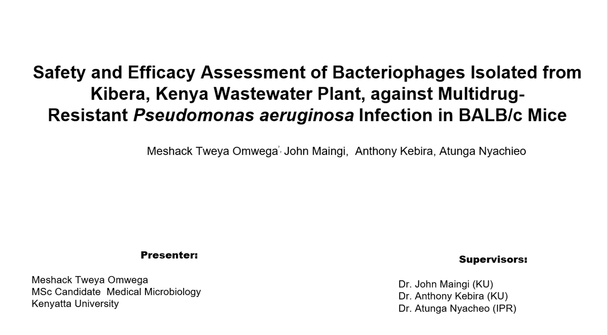 PhagesIPR's tweet photo. #phagesipropendiscussionforum
@TweyaMeshack @primateresearch presenting his work investigating the efficacy and safety of phages on MDR P. aeruginosa infection in BALB/c Mice, showing phages as an alternative therapy to the bacteria
For more: https://t.co/QUAe6Nr4uW
#phagesforAMR https://t.co/QI5RdaYt23