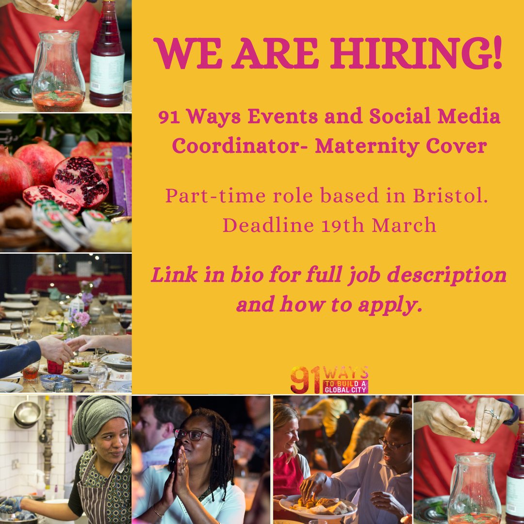 Could you be our new Events and Social Media Coordinator? Come join our lovely team and work with us celebrating Bristol's 91 language communities. Apply here: 91ways.org/we-are-hiring/