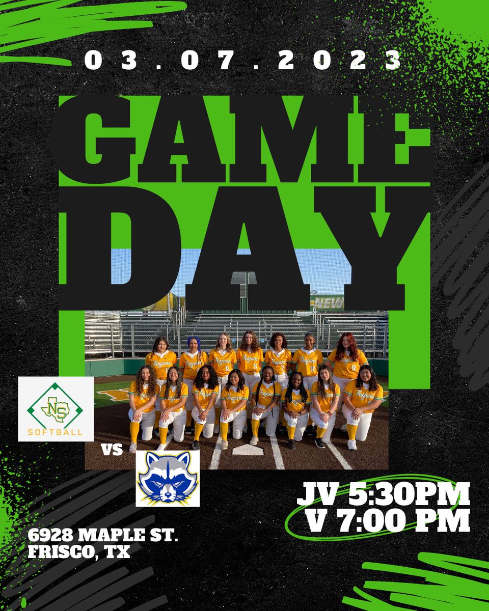 Softball_NSHS's tweet photo. FIRST DISTRICT GAME TODAY!

🆚️ Frisco High School
⏰️ JV 5:30 pm
🍿 Varsity 7 pm
🏟 Jerri Cotten Field
📍6928 Maple St. Frisco, Tx 
🎟 https://t.co/kxdMOOthkC

#WINwithWIT #TrojanNation🟢🟡 https://t.co/WOyA2BwLKB