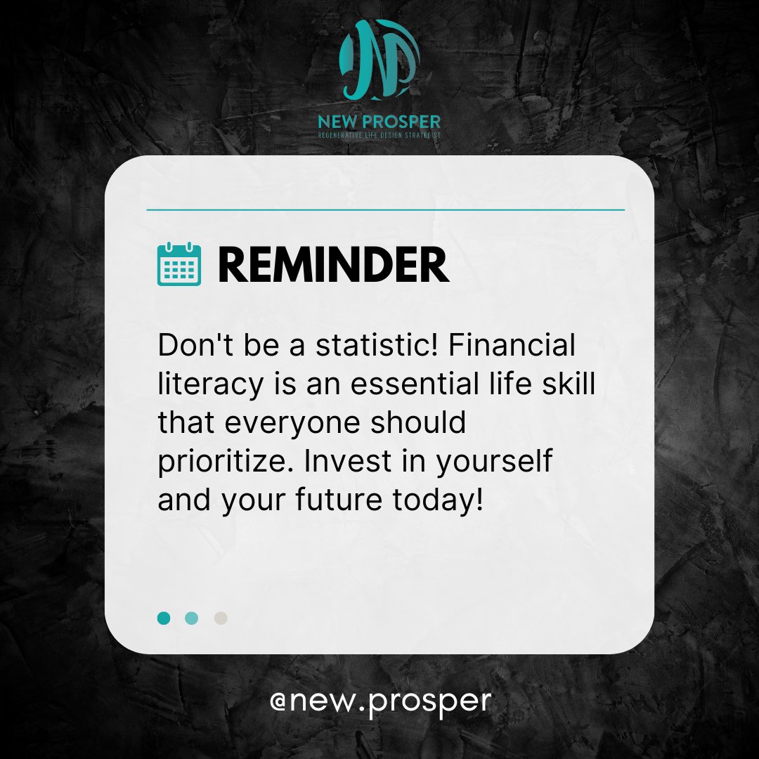 Mike Wird (@mikewirdthe33rd) on Twitter photo Reminder: Don't be a statistic! Financial literacy is an essential life skill that everyone should prioritize. Invest in yourself and your future today!
Freedom is just a click away. Reach out to us today!
Follow: <a href="/new/">Matthew Sanders</a>.prosper 
#financialfreedom #newprosper #essentiallifeskill Reminder: Don't be a statistic! Financial literacy is an essential life skill that everyone should prioritize. Invest in yourself and your future today!
Freedom is just a click away. Reach out to us today!
Follow: <a href="/new/">Matthew Sanders</a>.prosper 
#financialfreedom #newprosper #essentiallifeskill