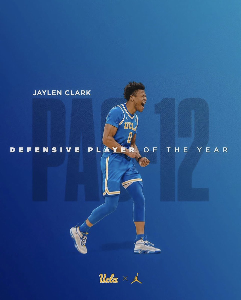 PAC 12 Defensive Player of the Year 6-6 Jaylen Clark @UCLAMBB @jayl7en 💙 Also 2nd Team All PAC 12