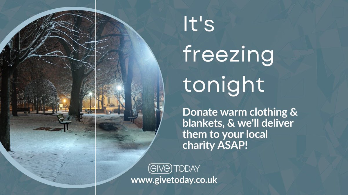 givetodayuk's tweet photo. ❄️ COLD WEATHER ALERT ❄️ 

It’s March, but the temperature is dropping! The current temperatures can be life threatening for those outside over night.

Help your local charities support those out in the cold by sending coats, scarves, blankets &amp; more.

https://t.co/xv25cV7967 https://t.co/fkaOQF4QKL