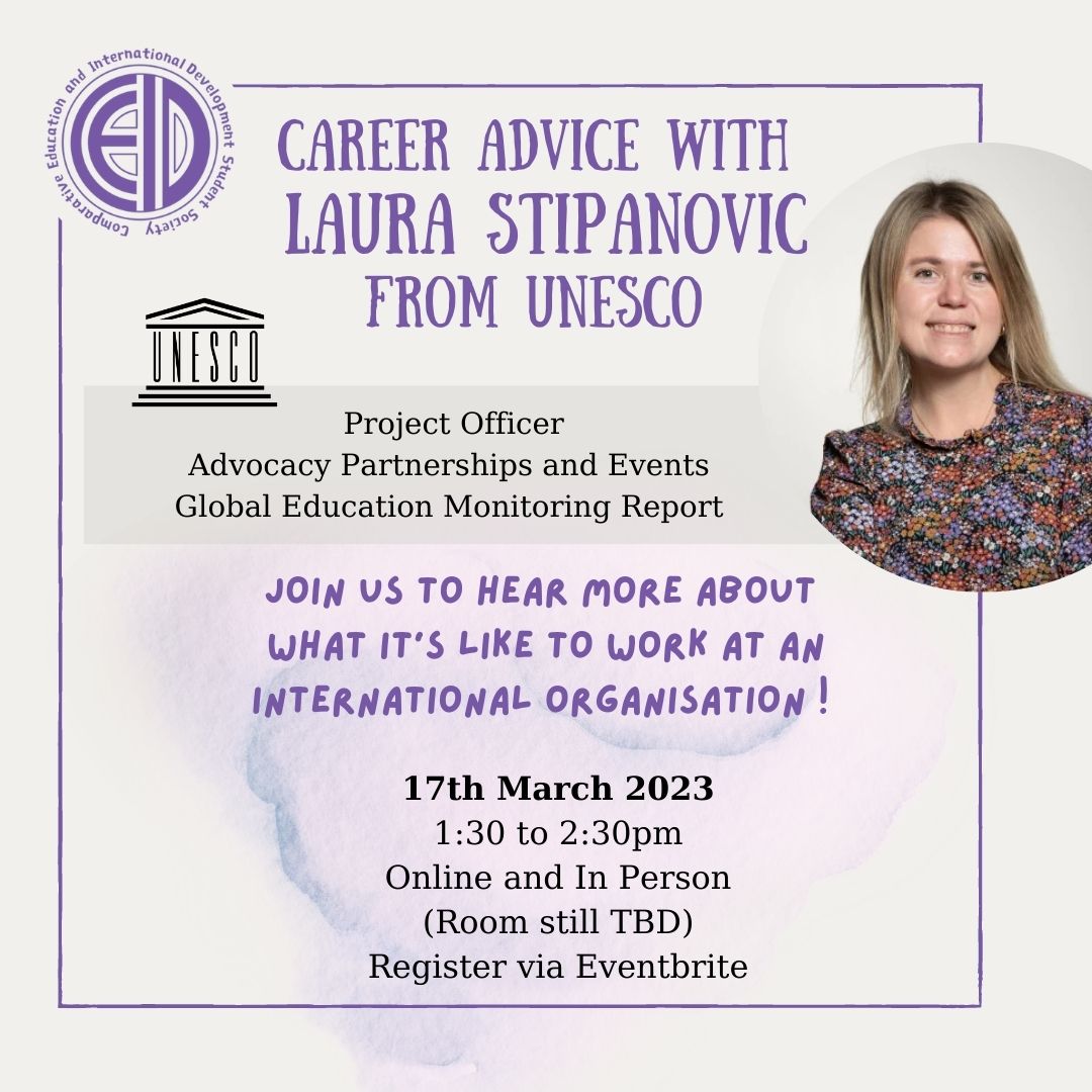 CeidSociety's tweet photo. Join us Friday 17th of March either online or in person to learn more about what working at UNESCO looks like and gain insightful career advice🌟

Register here https://t.co/mRecVU503J https://t.co/lGtlM68Xqo