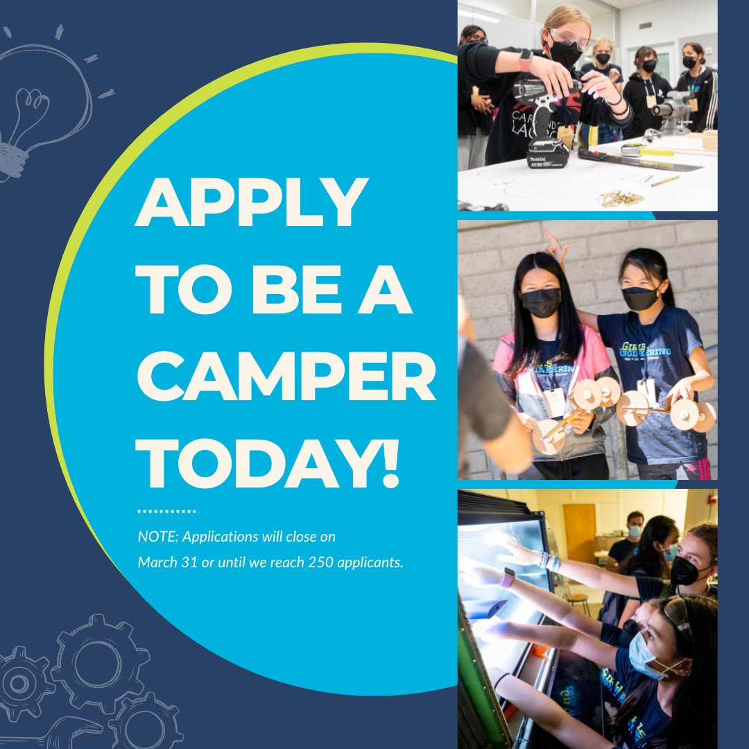 GiEBerkeley's tweet photo. Apply to be a camper for summer 2023 TODAY! Applications will close on March 31 or until we reach 250 applicants. 

https://t.co/O9HXGueeME

#Micron #MicronGives #MicronTechnology https://t.co/KFPKIjRyiu