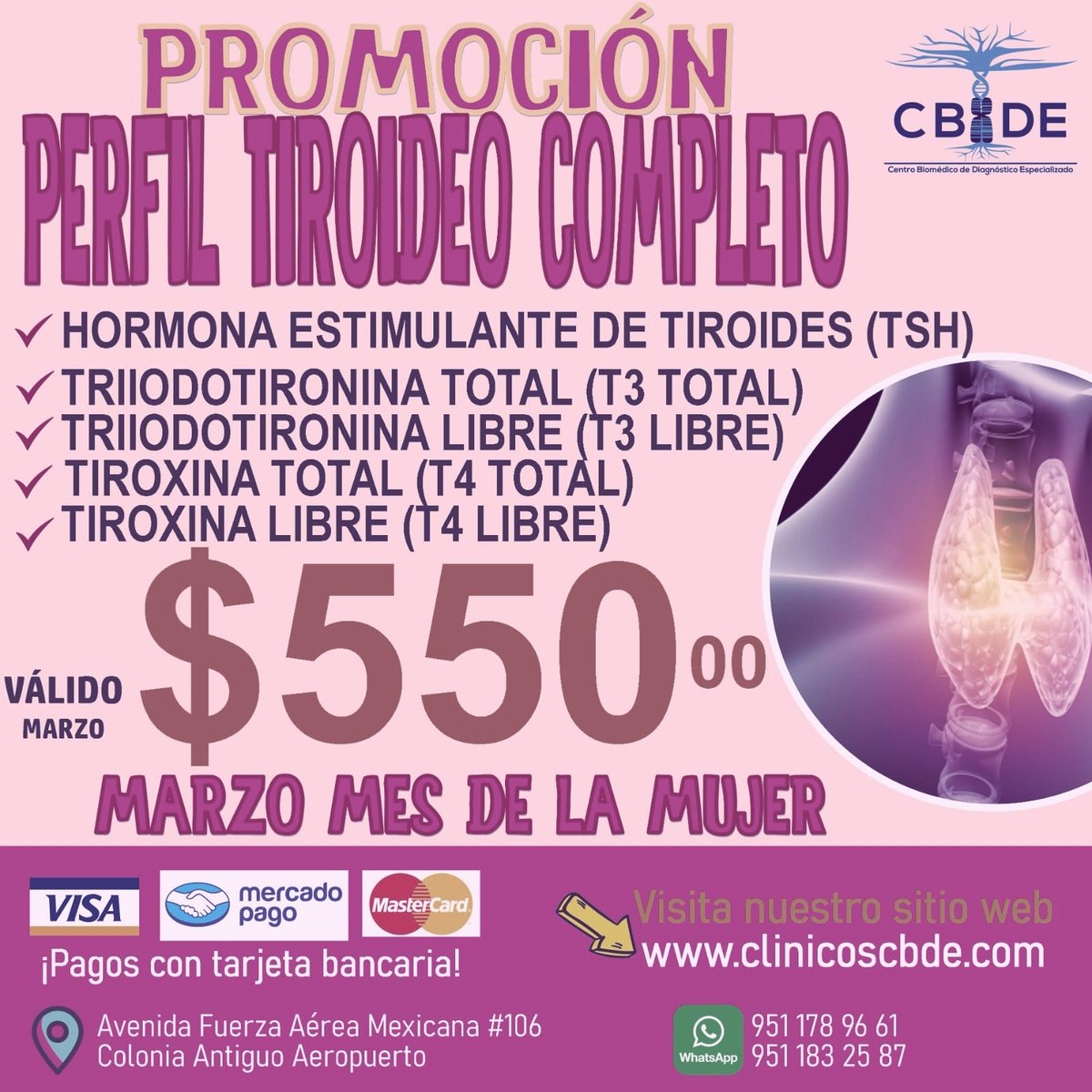 cbide_oaxaca's tweet photo. 👨🏽‍🔬¡PROMOCIÓN AL CUIDADO DE TU SALUD!
🌻 Marzo, mes de la mujer 
Contáctanos a través de los siguientes números: 
(951) 178 9661
(951) 183 25 87

#LaboratoriosCBDE  #LaboratorioClínicoDeConfianza #DiagnósticoOportuno #Prevención #Oaxaca  #AnálisisClínicosPreventivos https://t.co/iru9Y6CbKP