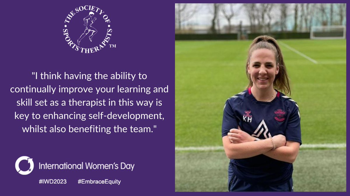 Sports Therapists (@thesstofficial) on Twitter photo #IWD2023 Spotlight on #SSTMember <a href="/KatieHe36861699/">Katie Herbert</a>
👩⚕️First Team Sports Therapist
📍Southampton FC
Katie enjoys life in the MDT, learning from each other, be it in delivering in-house CPD sessions or asking questions about specific injuries or treatment techniques
#EmbraceEquity #IWD2023 Spotlight on #SSTMember <a href="/KatieHe36861699/">Katie Herbert</a>
👩⚕️First Team Sports Therapist
📍Southampton FC
Katie enjoys life in the MDT, learning from each other, be it in delivering in-house CPD sessions or asking questions about specific injuries or treatment techniques
#EmbraceEquity