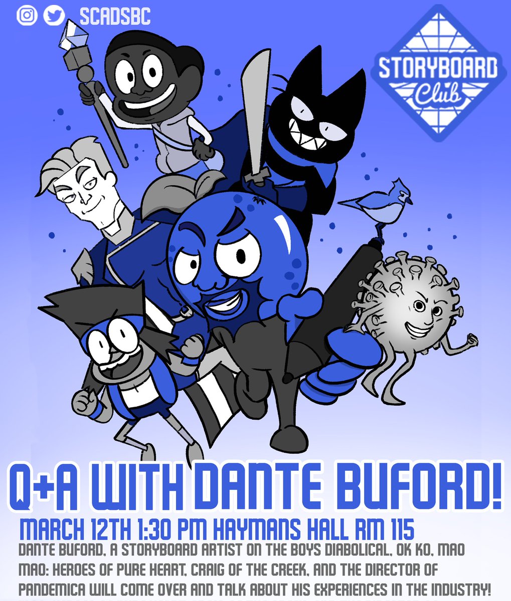scadSBC's tweet photo. This week we will be talking to Dante Buford! @NavyBlueDude Join us March 12th, 1:30p.m. EST at Haymans Hall, room 115! We'll see you there 🫐💫
Art by @brightcubeart https://t.co/d3juBHbKyq