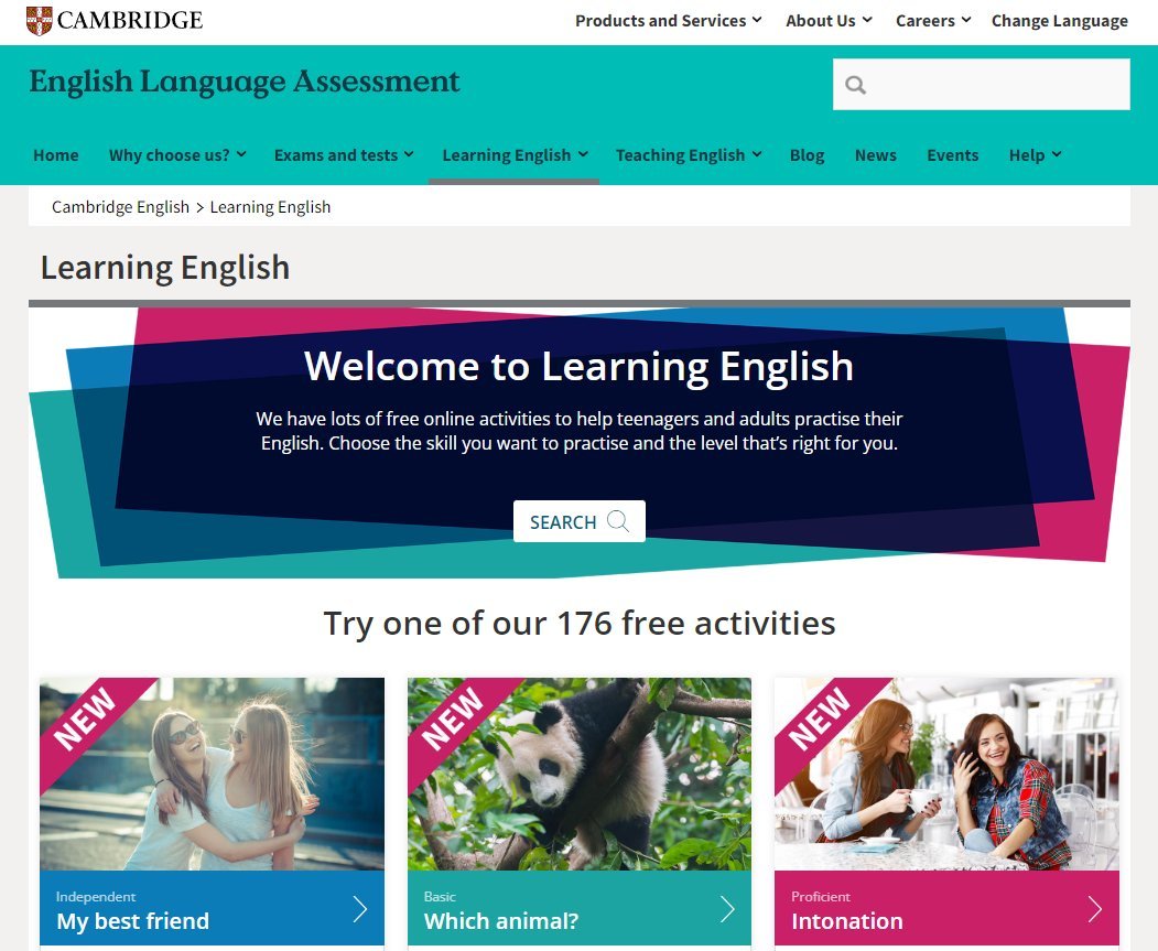 2. Cambridge English

Esta plataforma cuenta con muchos cursos en lecciones cortas y específicas de nivel básico, intermedio y experto. Ideal para gente que prefiere aprender con sesiones cortas. 

cambridgeenglish.org/learning-engli…