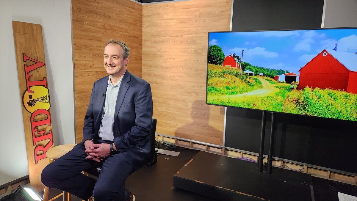 OhioFarmBureau's tweet photo. President Bill Patterson made an appearance on @OfficialRFDTV today to talk about the 2023 County Presidents Trip. #OFBFDC https://t.co/mqngSU8Hg4