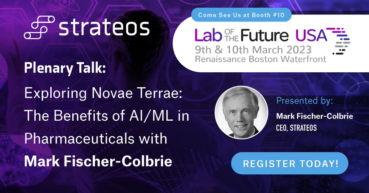 Join us on March 9th at 9:00am EST for Strateos CEO, Mark Fischer-Colbrie’s Opening Keynote Presentation showing just how far AI/ML has come to reshape the future of drug discovery and pharmaceutical development.

#labofthefuture #lifesciences #innovation #AI #machinelearning