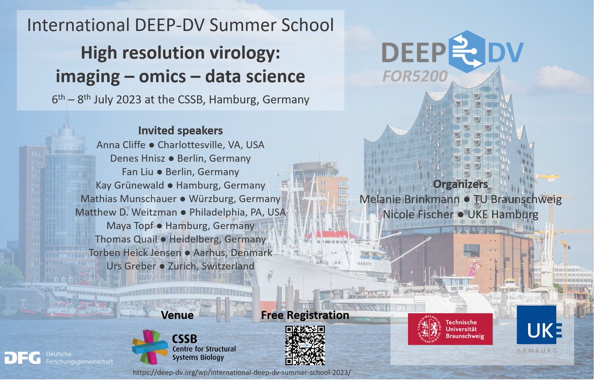 _DEEP_DV's tweet photo. We are looking forward to our @_DEEP_DV International Summer School from July 6-8 at the @CSSBHamburg. Great speakers on High resolution virology: imaging – omics – data science. Find out more and register: https://t.co/NCu7LPkWgI #DFG #FOR5200 @dfg_public @GesVirologie Please RT https://t.co/K4wnetjYJN