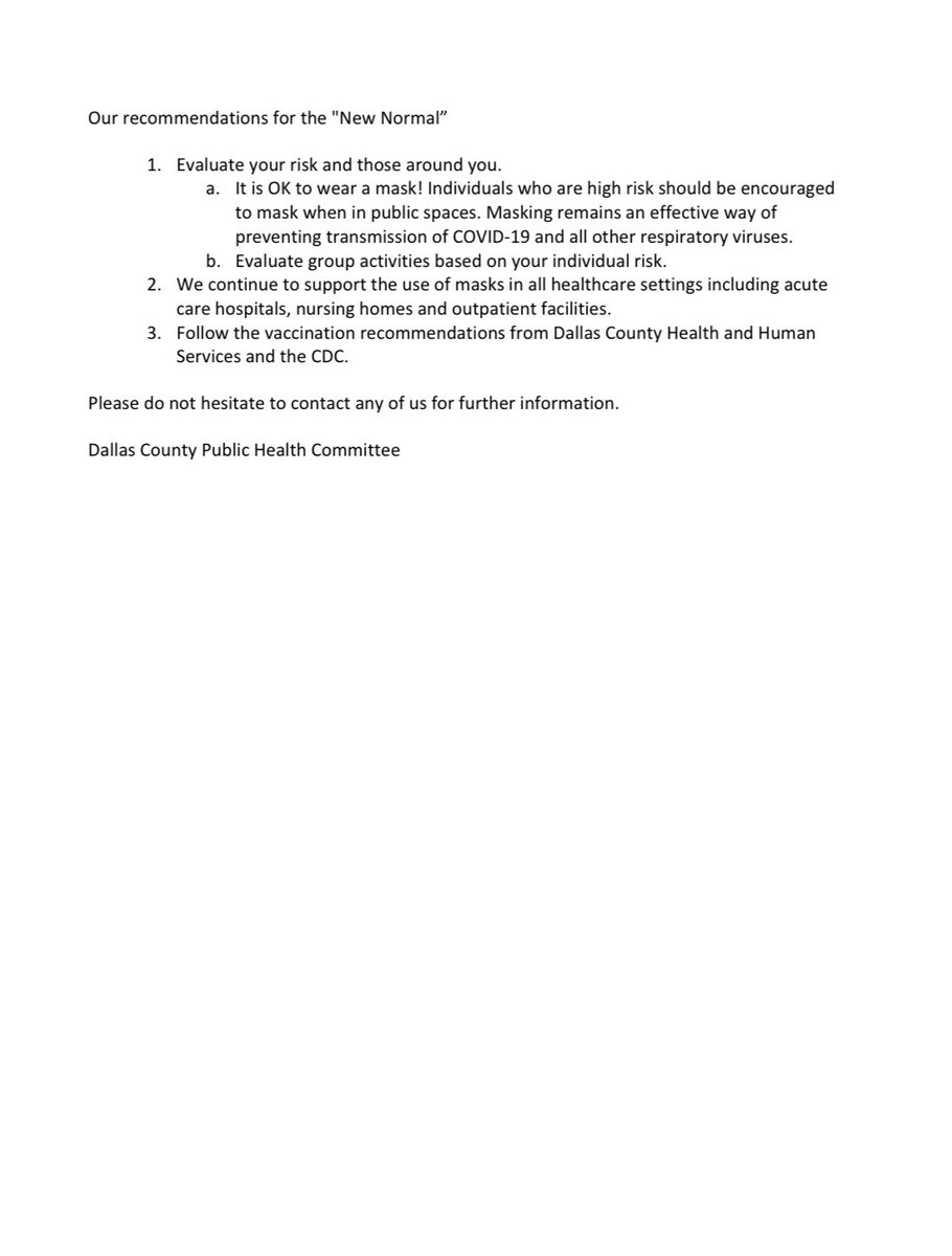 JudgeClayJ's tweet photo. As we near the three year anniversary of COVID-19 in Dallas County, the public health committee for Dallas County recommends transitioning away from the current risk color stratification system and proposes a "new normal." https://t.co/np3OlNImWp