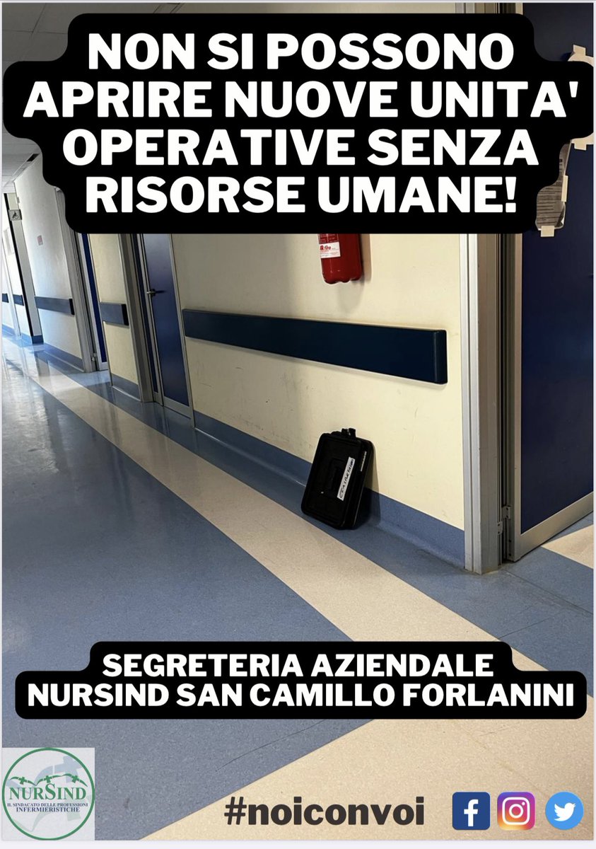 NurSind San Camillo contro l’apertura di nuove Unità’ Operative senza un numero adeguato di Infermieri e OSS. Il nuovo piano assunzionale e’ insufficiente e servono risorse economiche per le assunzioni 
#nursindsancamillo #nonmollo #NoiConVoi #nursind #noicisiamosempre