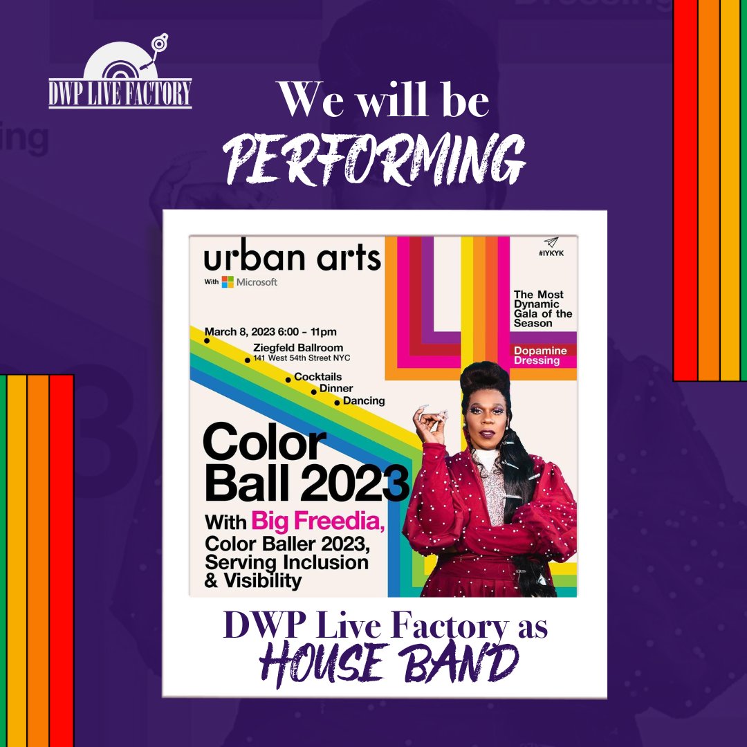 DWPLiveFactory's tweet image. We'll perform as house band tomorrow at Color Ball 2023! We hope to see you there!

#lgbtq #womenintech #bandperformance