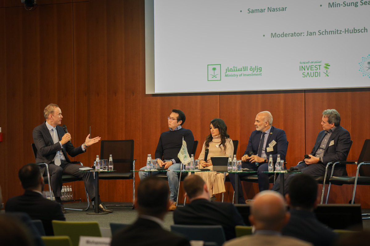 InvestSaudi's tweet photo. Moderator Jan Schmitz-Hubsch @strategyandME leads the final panel at the #GermanSaudiInvestmentForum on Scaling up Healthcare Innovation. Esteemed panelists explore opportunities for collaboration between Saudi and German healthcare innovators, including R&amp;D and digital health. https://t.co/WdRiBECkm7