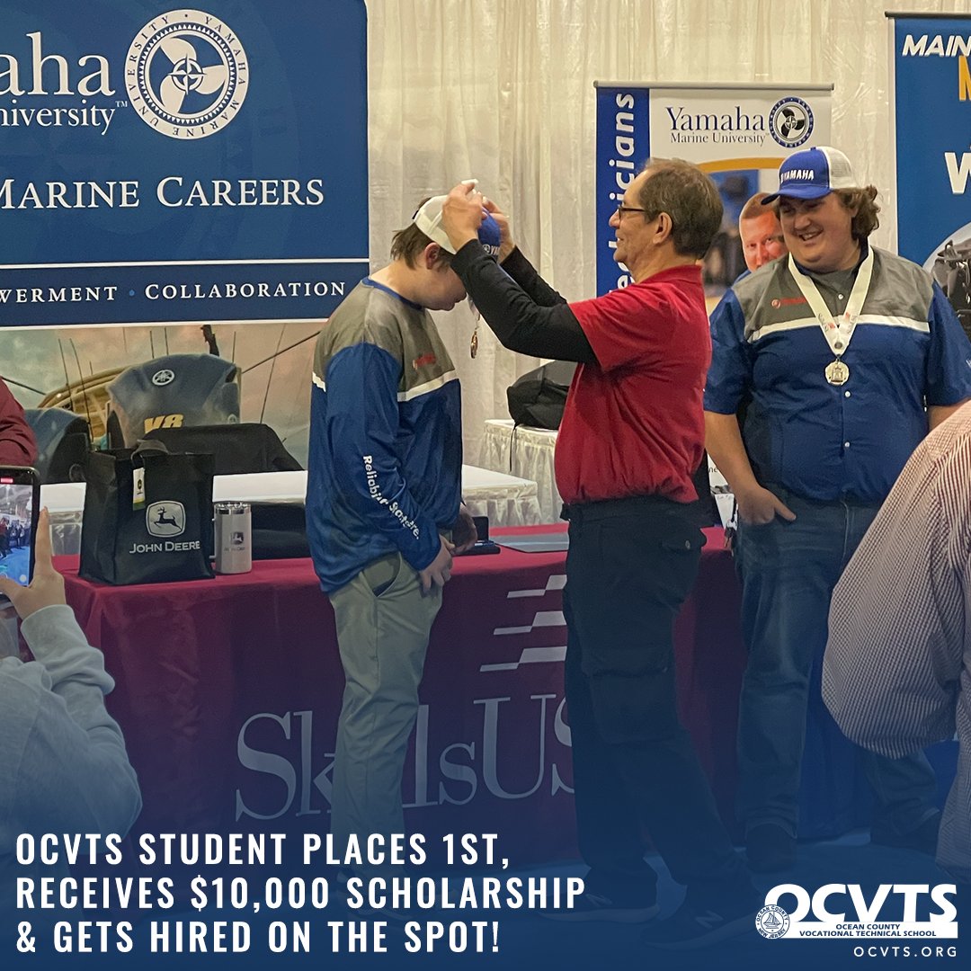 OCVTS's tweet photo. Congrats to Ryan Hall of @OCVTS for his achievement at the Marine Trades competition at the AC Boat Show! Placing 1st, he will now compete at the SkillsUSA Nationals &amp; was awarded a $10,000 Scholarship to UTI. On top of that, he was even hired on the spot by Garden State Marina🔧 https://t.co/h1WSyDBmpV