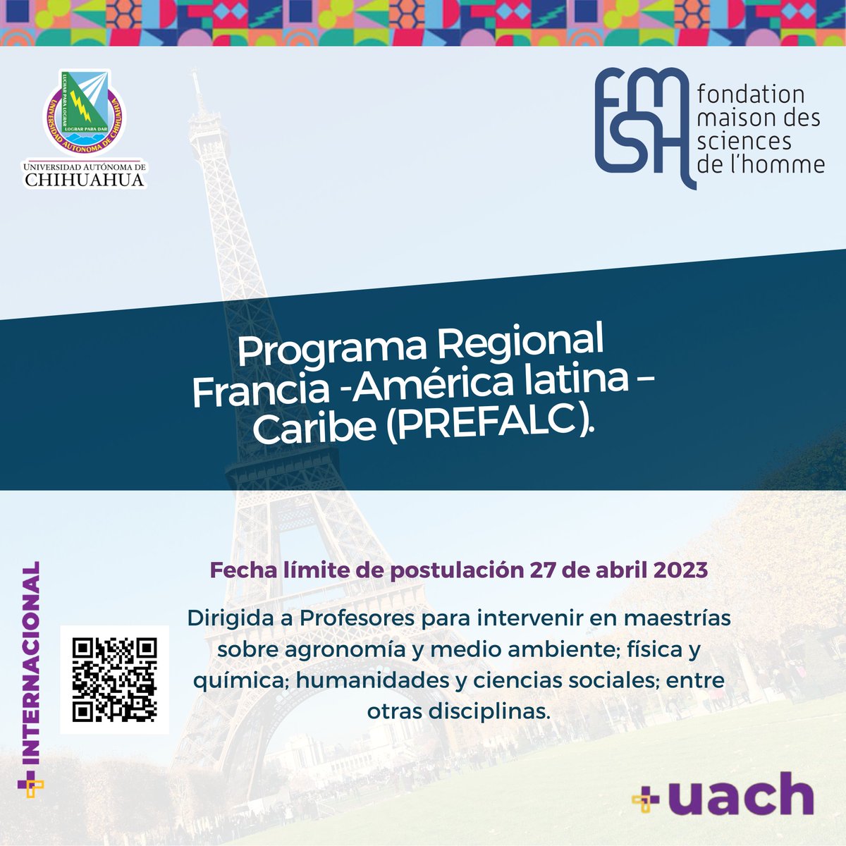 CSRI_UACH's tweet image. ¡Consulta las bases de la convocatoria para participar en el Programa Regional Francia-América latina-Caribe (PREFALC)!📣
Recuerda que la fecha límite de postulación es hasta el día 27 de abril📆