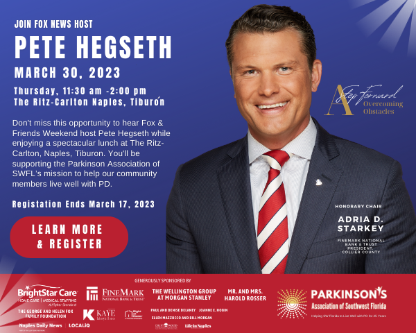 ParkinsonSWFL's tweet photo. There are just 10 days left to register to hear speaker #Petehegseth at the #RitzCarltonNaplesTiburon on March 30th. Learn more https://t.co/0RprcxetdZ https://t.co/KOinJpqRlZ