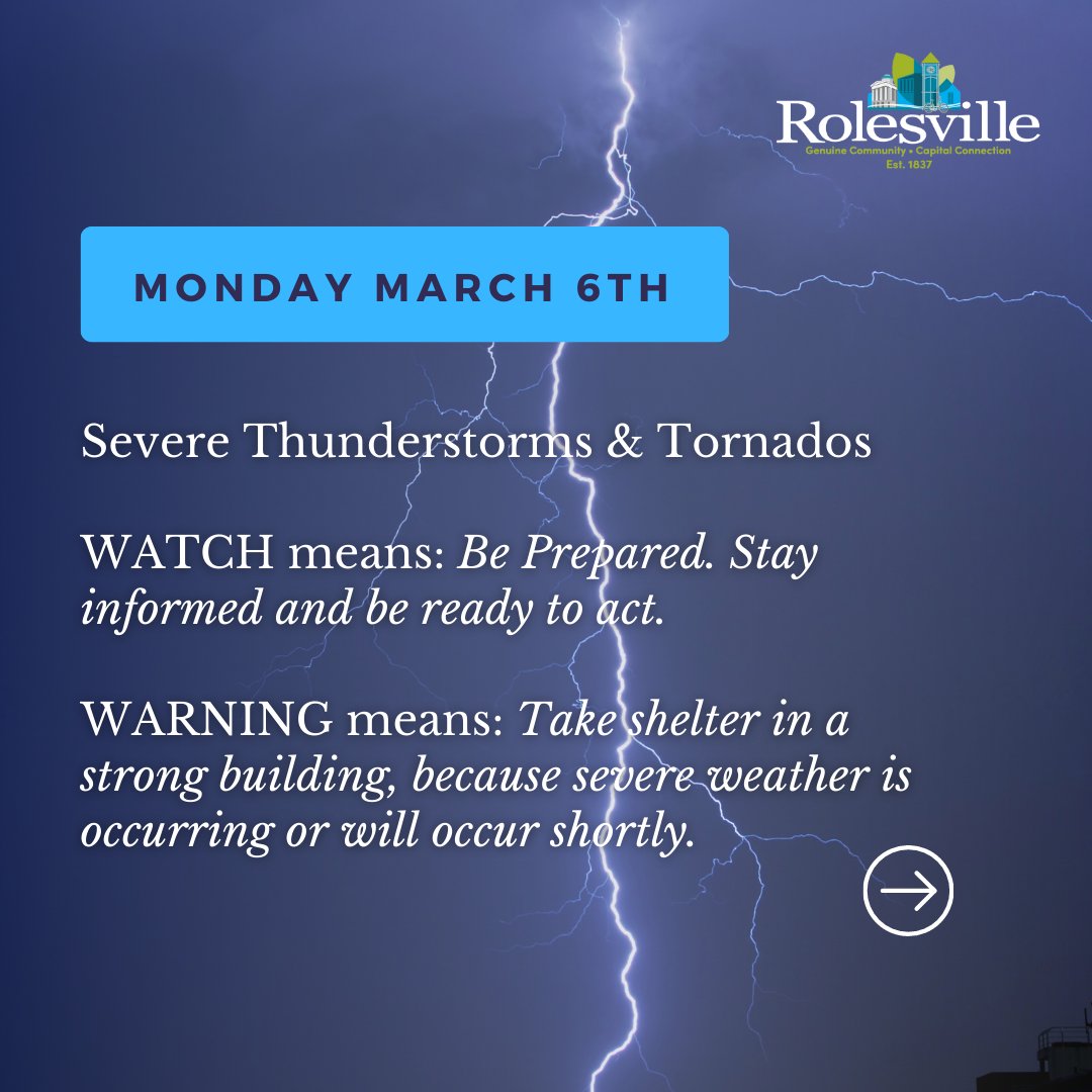 RolesvilleNC's tweet image. The National Weather Service asks to share information about preparing for severe weather.  Swipe to see information on how to prepare for severe weather in the future. 

#weathertips #severepreparednessweek #rolesvillenc