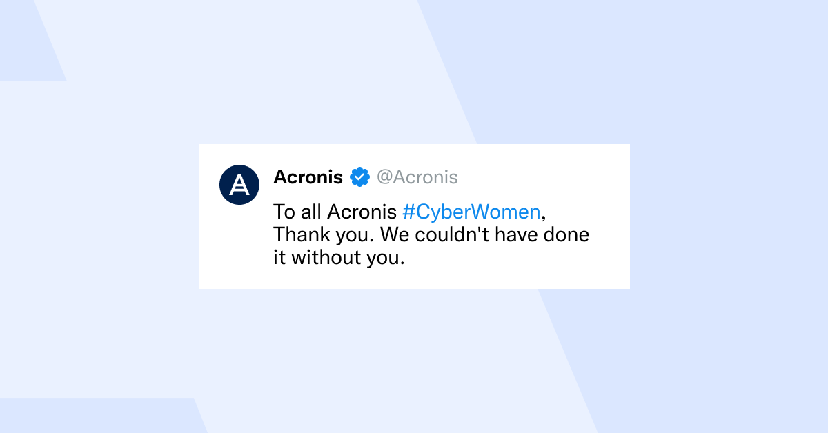 Acronis's tweet photo. Why is #CyberDiversity a priority for us?

✅ 750,000 protected businesses.
✅ 16,000+ #serviceprovider partners.
✅ 150+ countries.

All this wouldn't have been possible without the amazing #CyberWomen at Acronis.

#WomensHistoryMonth #IWD2023 https://t.co/wfqtgJIisj