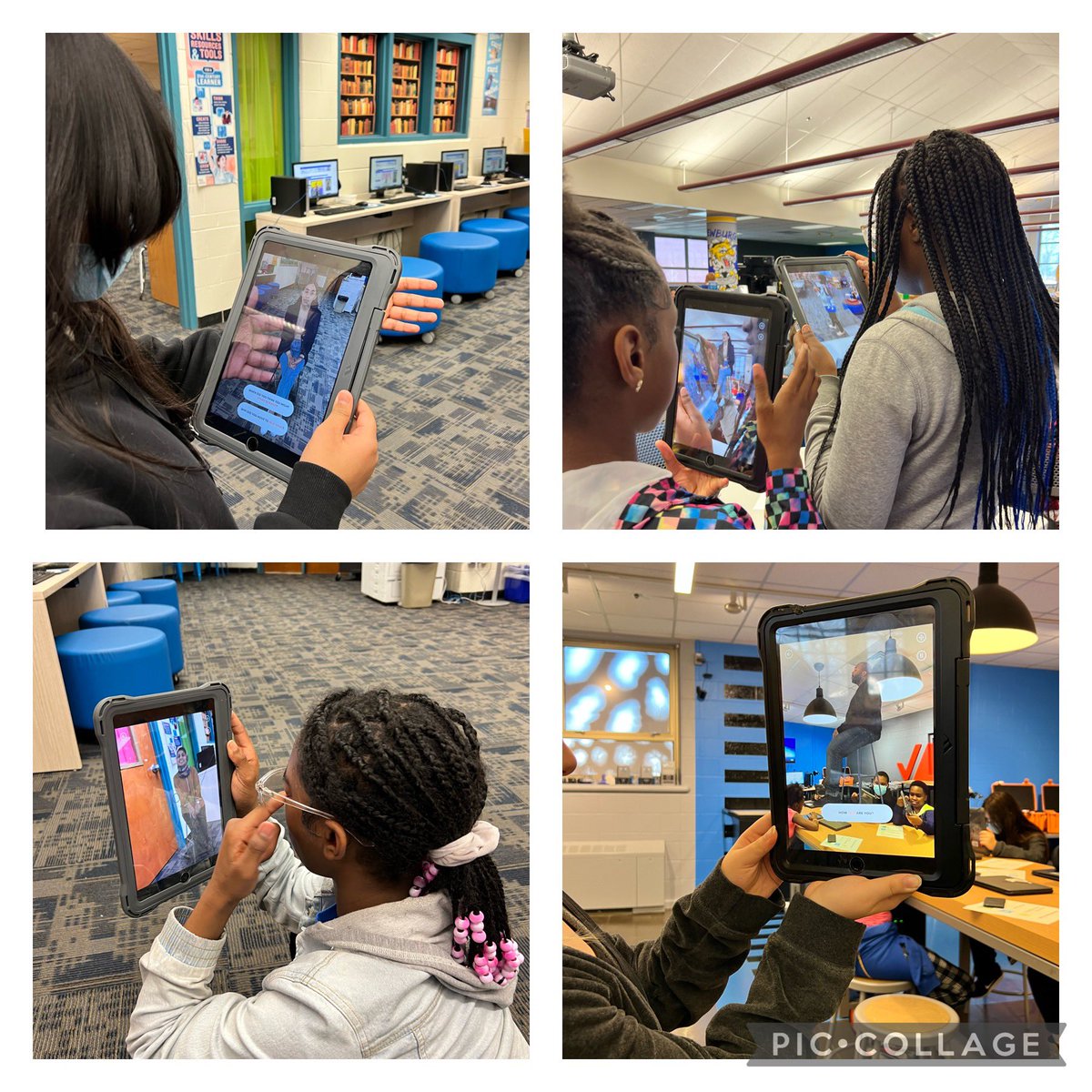 Career Day augmented reality app in the library today #verizoninnovation. #JCPSLibraries