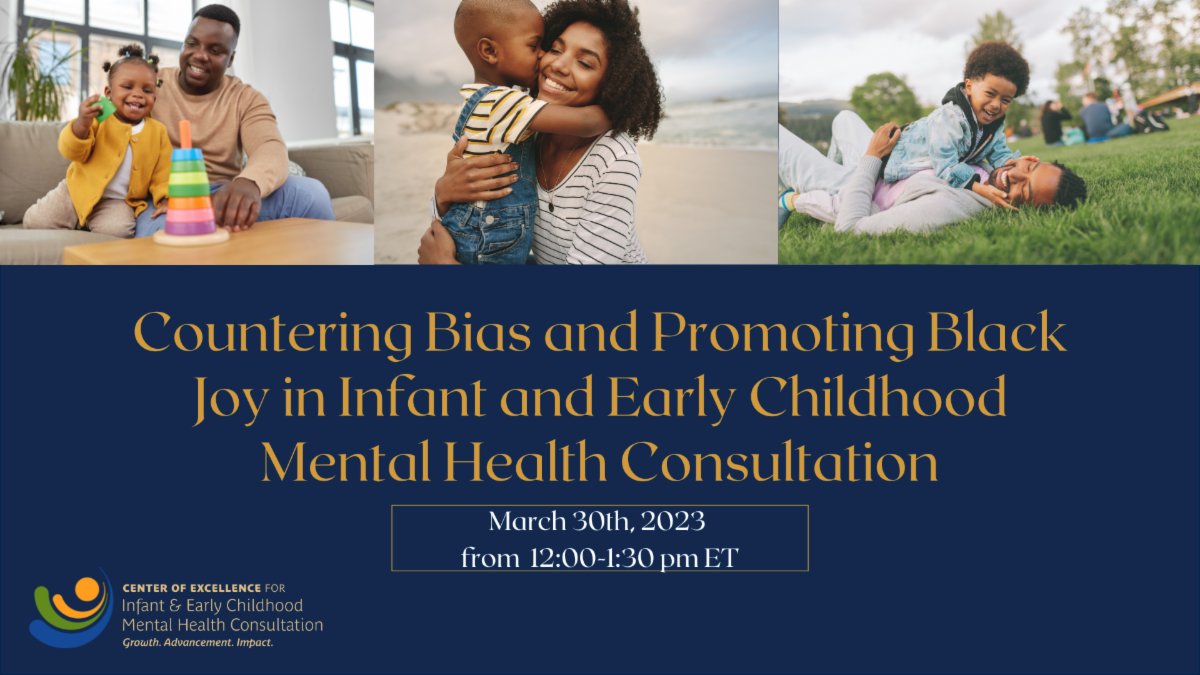 As Mental Health professionals, we have the opportunity to support educators in creating learning environments that cultivate joy and disrupt bias for young Black children.
Register Here for Countering Bias and Promoting Black Joy in IECMHC: https://bit.l
conta.cc/3ZsaKK9