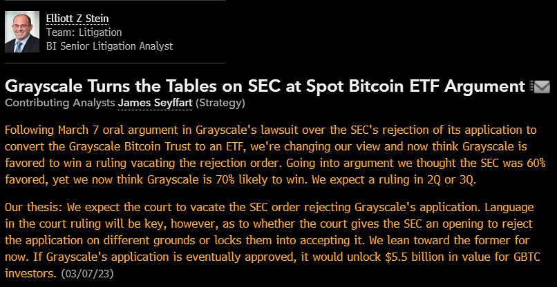 BitcoinMagazine's tweet photo. BREAKING: 🇺🇸 US Court likely to overturn SEC denial of Grayscale spot #Bitcoin ETF - Bloomberg Intelligence.

This could "unlock $5.5 billion in value" 🚀 https://t.co/1Vij3cbJE3