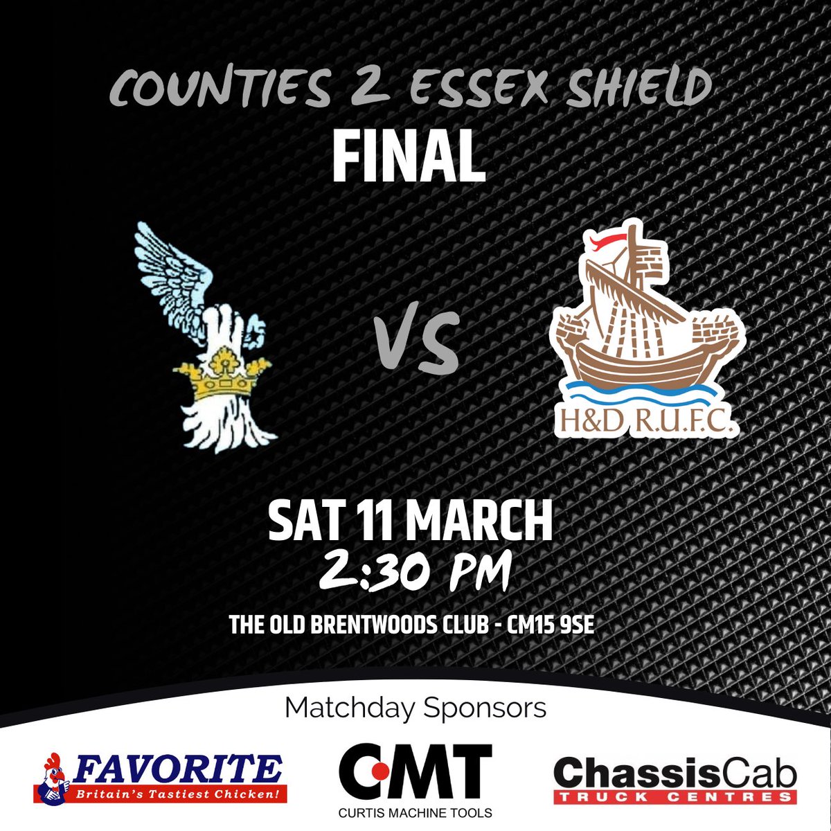 📣 𝗖𝗼𝘂𝗻𝘁𝗶𝗲𝘀 𝟮 𝗘𝘀𝘀𝗲𝘅 𝗦𝗵𝗶𝗲𝗹𝗱 𝗙𝗶𝗻𝗮𝗹. This Saturday H&amp;D travel to Old Brentwoods for the Final of the Counties 2 Essex Shield. 

Old Brentwoods 🆚 H&amp;D (AWAY) 
🏉 Counties 2 Essex Shield Final  
⌚️ 2:30 pm KO 
📍 The Old Brentwoods Club - CM15 9SE