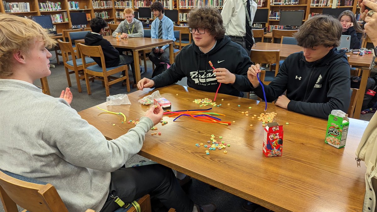 Mrsblibary's tweet photo. Mr. Brown's and Mrs. B's classes competed.  I call it a tie because the kids were more interested in eating the cereal than competing!  Ha! https://t.co/LXZ7puQQd1