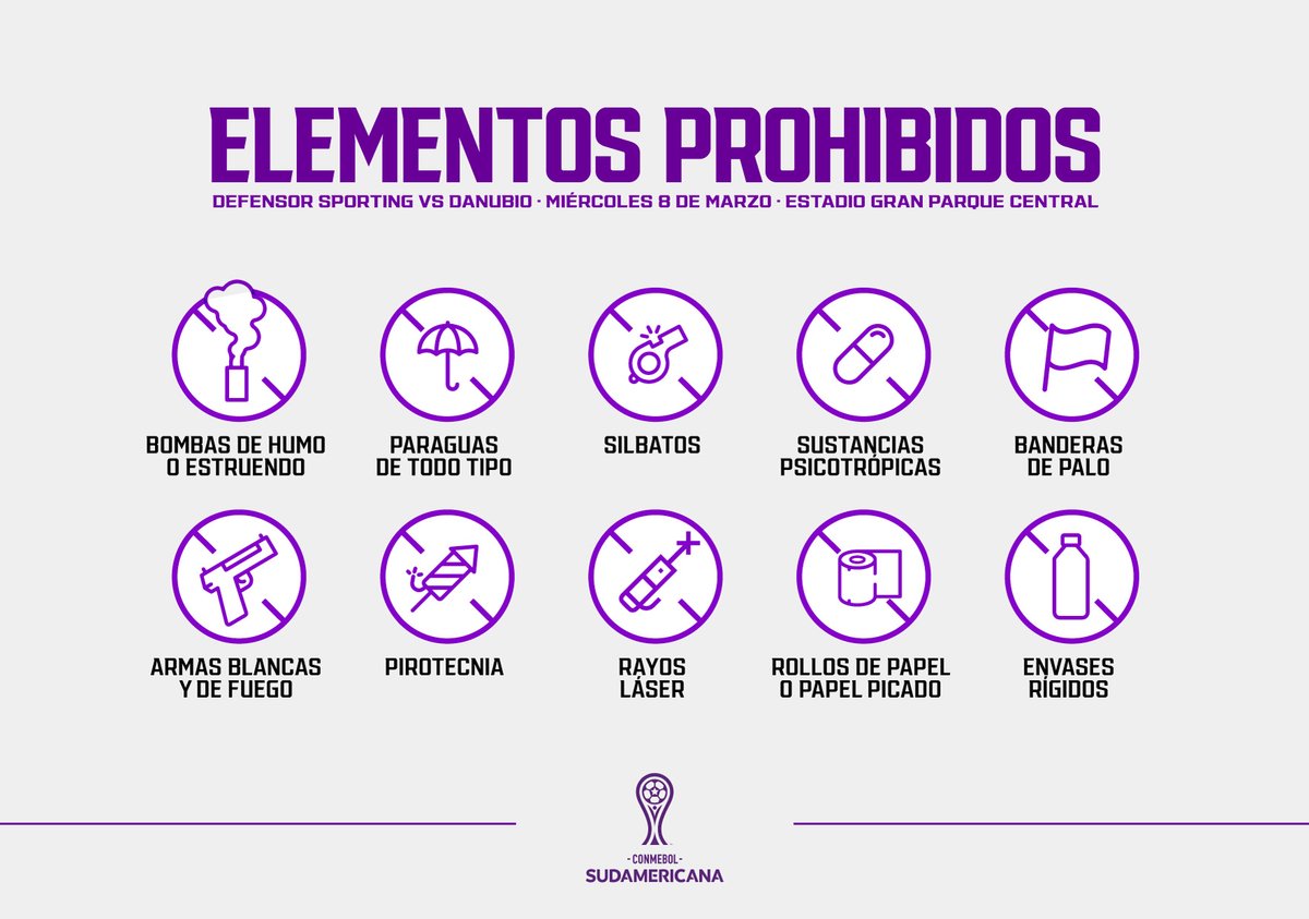 DefensorSp's tweet photo. 📋 Lista de elementos prohibidos por CONMEBOL para el encuentro de mañana por @Sudamericana https://t.co/8rEtt7UTRH
