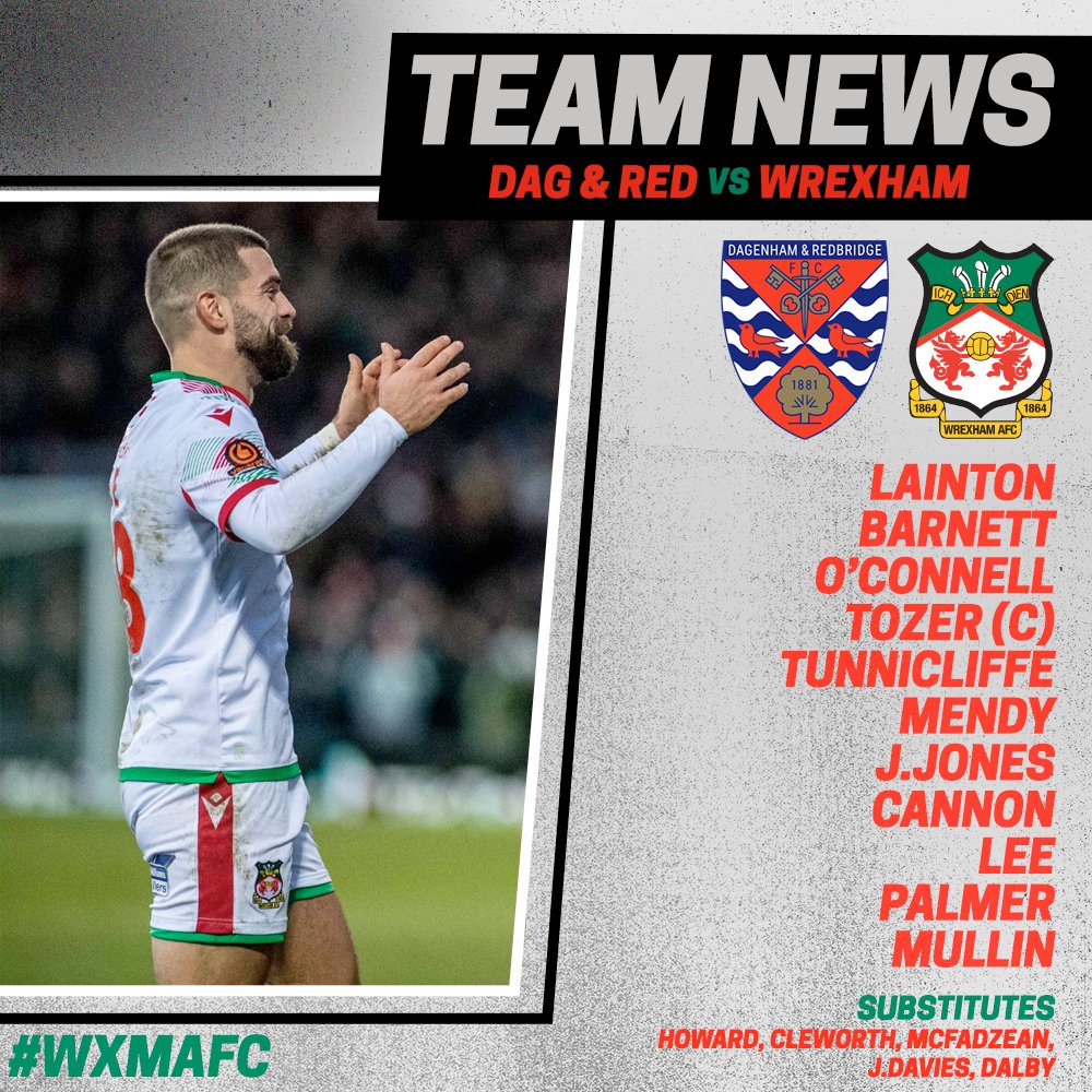 TEAM NEWS | Dag & Red v Wrexham 🔴 Four changes, as Phil Parkinson brings fresh legs into the starting line-up. 🔴🟢 #WxmAFC