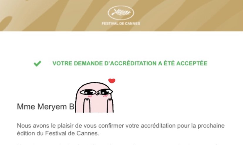 eemmryb's tweet photo. J’arrive toujours pas à croire que ma demande d’accréditation pour le @Festival_Cannes a été acceptée 🫶🏻 https://t.co/BMNk0Kt8ay