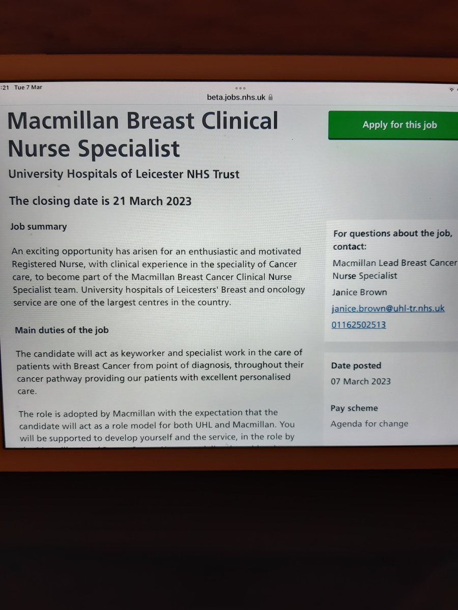 JaniceBrown9's tweet photo. Band 6 Job opportunity to join a fantastic team! 👇 https://t.co/CQDL7d7Cbx