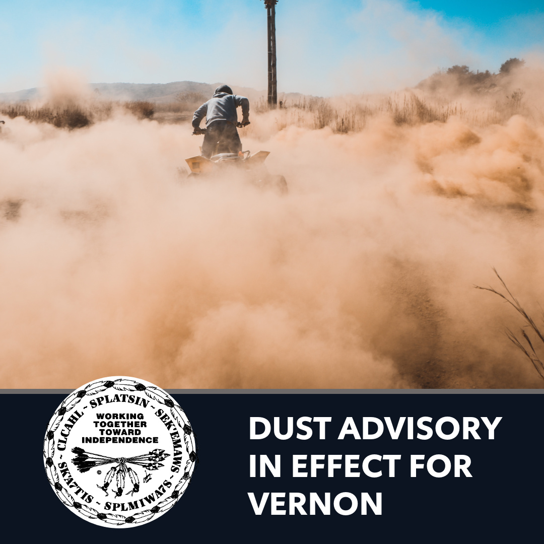 Splatsinfn's tweet image. A Dust Advisory for Vernon has been issued because of high concentrations of coarse particulate matter that are expected to persist until there is precipitation, dust suppression or a change in traffic patterns.

More info: splatsin.ca/dust-advisory-…

#dustadvisory #vernonbc
