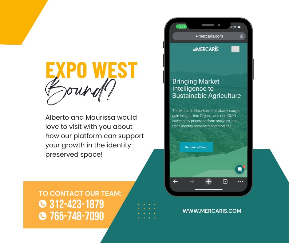 Will you be attending Expo West in Anaheim this week? Alberto and Maurissa have openings in their schedules on March 8-9! Please reach out via email at alberto.anguiano@mercaris.com or maurissa.racer@mercaris.com for more details. #organicagriculture #regenerativeag