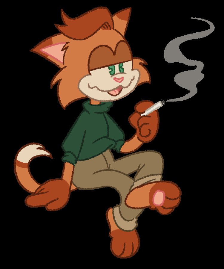 full view of my new pfp, the ubiquitous Alias Alleycat, my very own #chucksona in #chuckychicken though you won't find him smoking on the screen. He keeps that hobby private
#sona #cartoon #newpfp #doodle