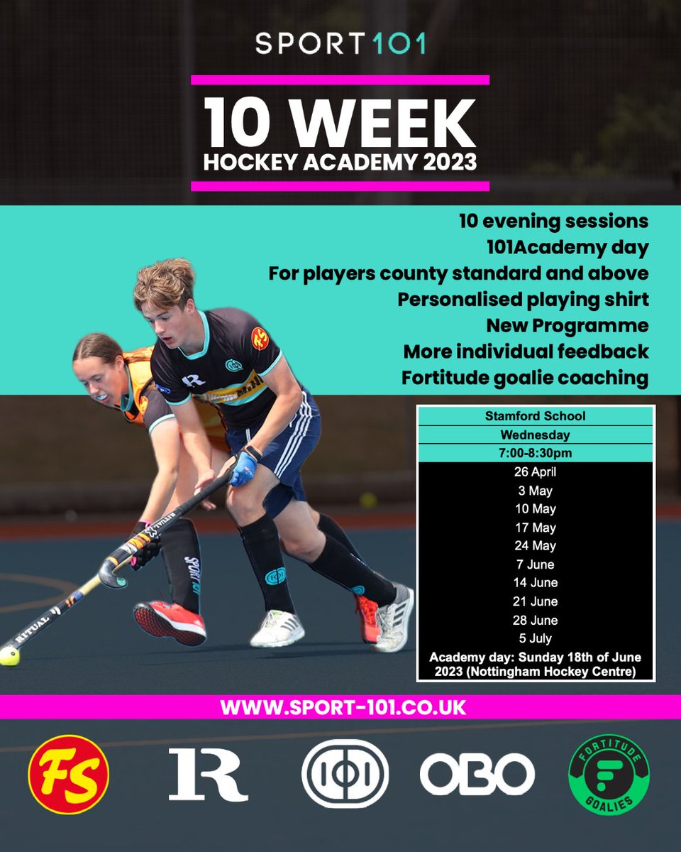 Sport 101 - 10 Week Academy are back for 2023
10 Evening Sessions
1 Academy Day
For Players County Standard and Above
Personalised Playing Shirt
New Programme
More Individual Feedback
Fortitude Goalie Coaching
Choice of Venues

You can sign up sport-101.co.uk/101academies/p…