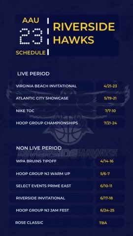 TrinityBuckrham's tweet image. Official Schedule for the 2023 season! Excited for the season!! 💙💛@Riverside2024 @LadyFlyersNY @Jdelahoz1087 @BerkshireGvbb @xavieraallen @Coach_Toro
