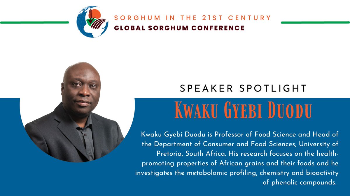 Helping guide our discussion on global challenges in food products  is #KwakuGyebiDuodu from <a href="/UPTuks/">University of Pretoria</a>. Be part of the conversation at the #GlobalSorghumConference in June 2023.

Learn more 21centurysorghum.org #IYM2023