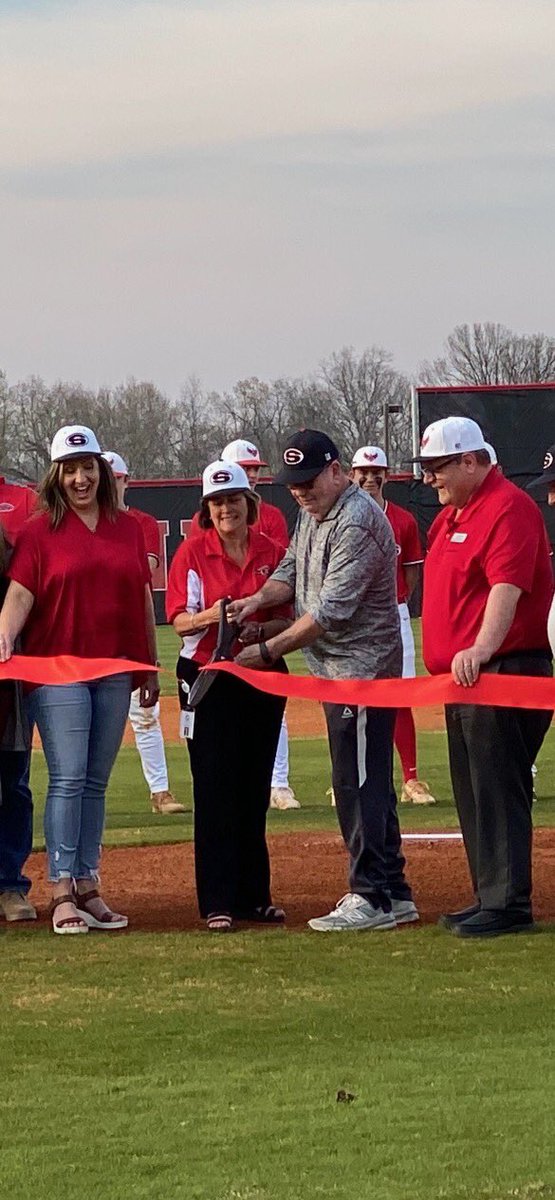 FrakerKimberly's tweet photo. There’s no place like Home! Dedicated the new SHS baseball field @GordonCoSchools with official ribbon cutting. Beautiful night. BIG win! Go Phoenix! #OneBIGFamily #GETGCS https://t.co/mBzXcP2tWy