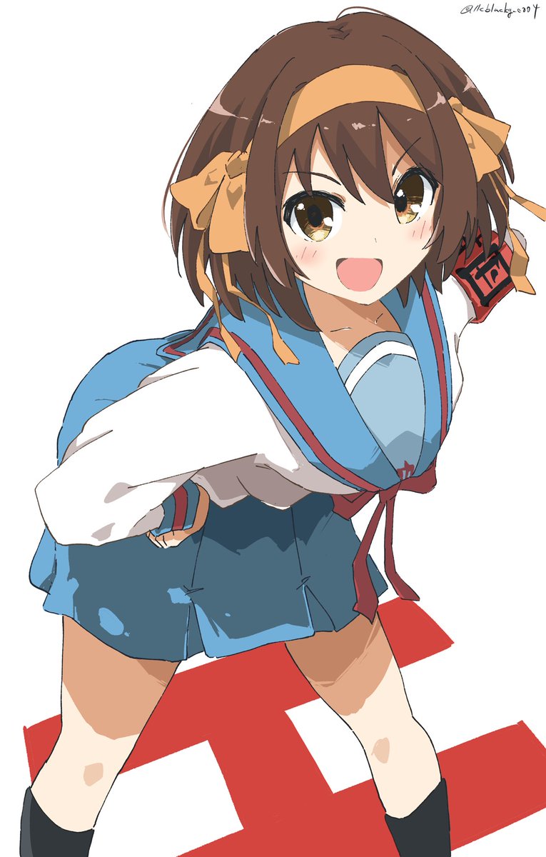 suzumiya haruhi 1girl kita high school uniform solo winter uniform school uniform skirt blue sailor collar  illustration images
