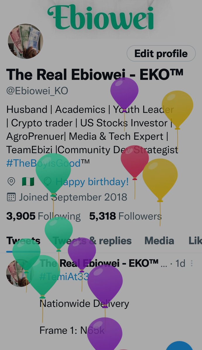 Ebiowei_KO's tweet photo. Happy Birthday to me, Ebiowei Kelvin Obi, ๐ .๐๐ฑ, ๐ ๐ป๐ถ๐บ, ๐ง๐ฅ.
God still has a firm control in my case and He will not EXIT. My dreams are valid.
#TheBoyIsGood
#Ebiowei_EKO
#8thmarch
#36thbirthday https://t.co/p8apldIBqU